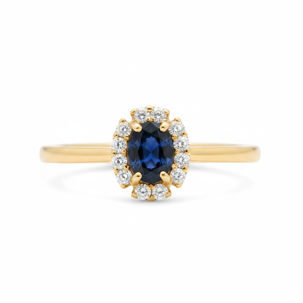 Anillo Zafiro Azul Halo Diamantes – Product Shot