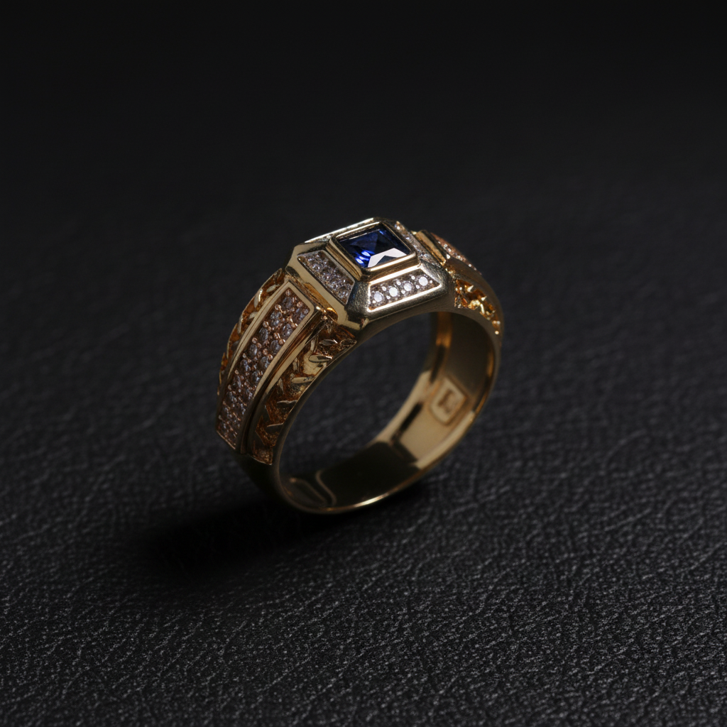 Anillo zafiro cuero mate