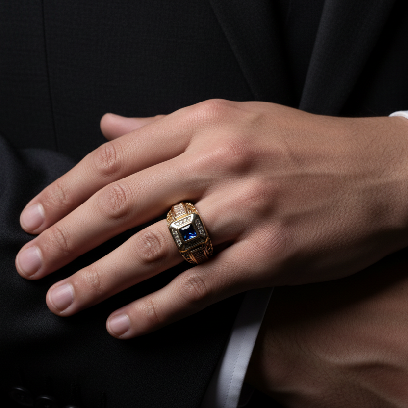Anillo zafiro en mano