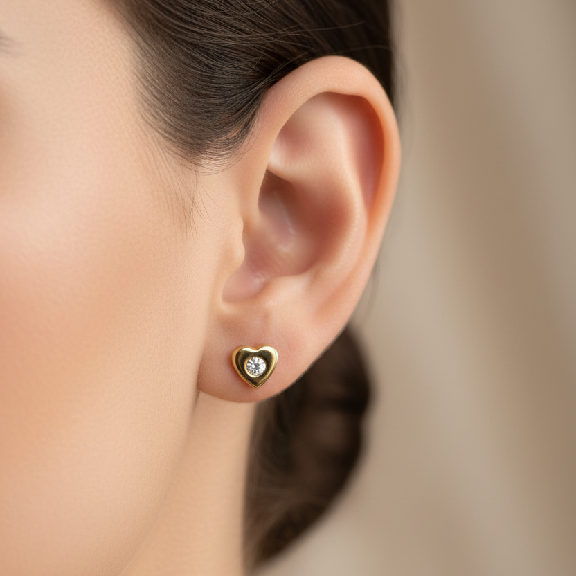 Arete corazón con cristal 0.1cm en oreja