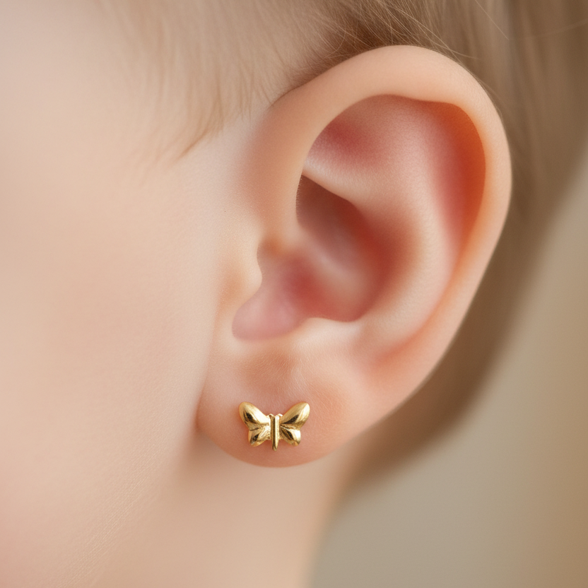 Arete lazo oro 18k en oreja bebé 0.1cm ultra pequeño