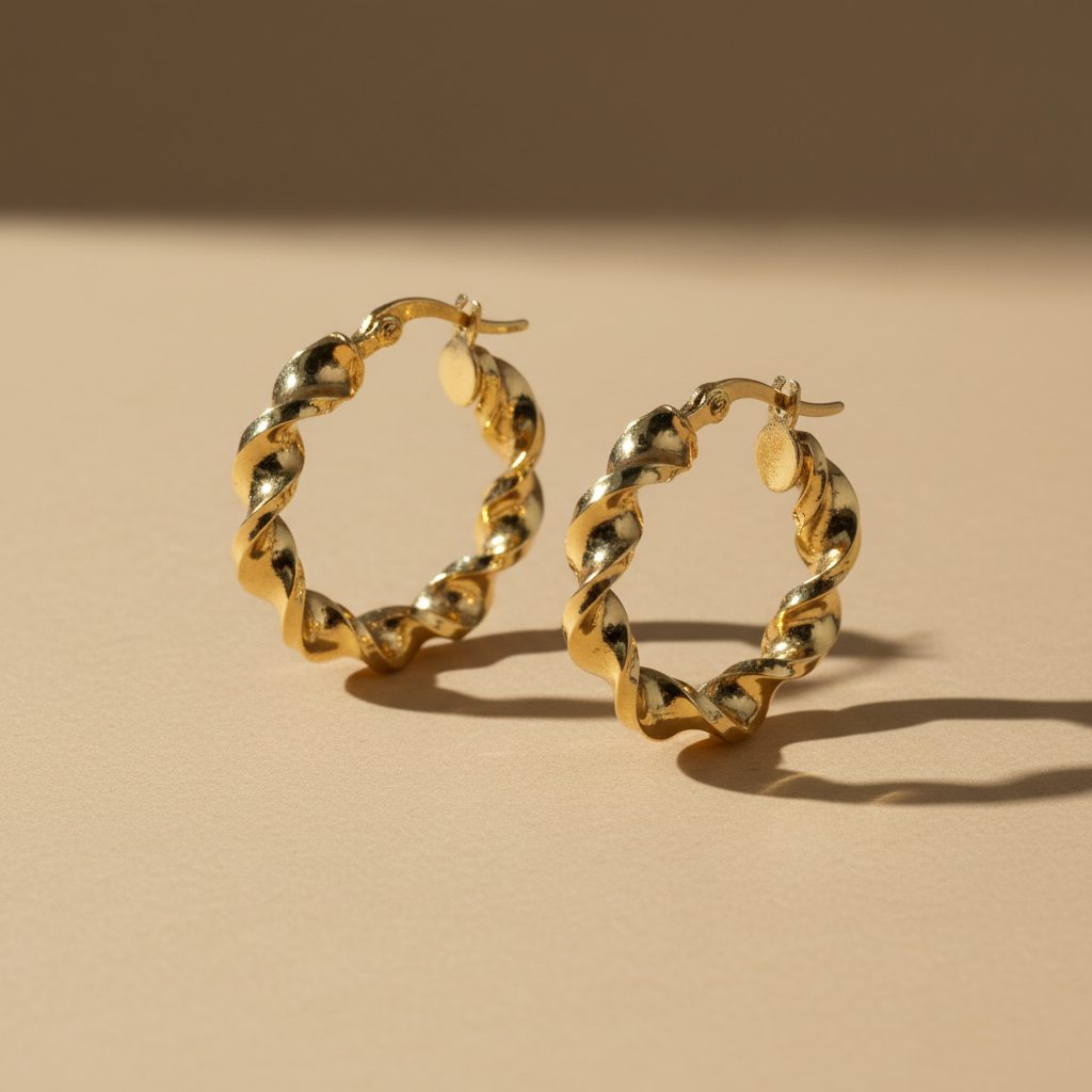 Aretes argolla con eslabones torcidos en oro 18K - catálogo