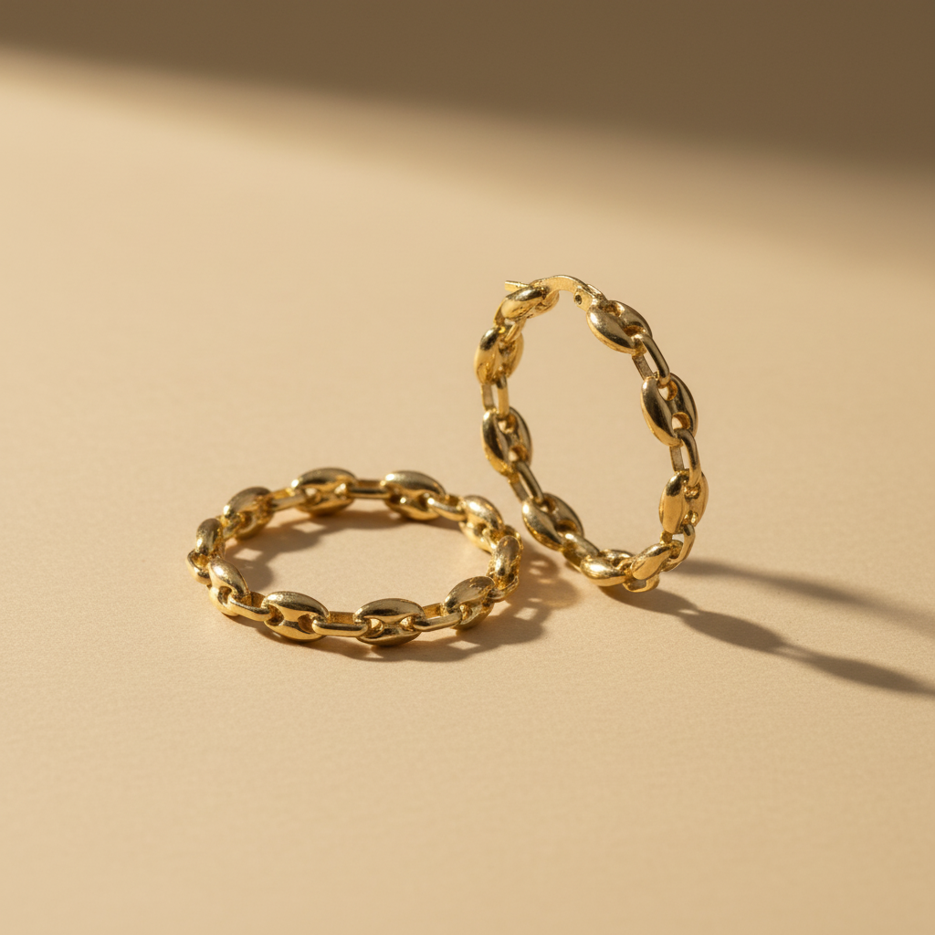 Aretes argolla tipo cadena en oro 18K - sin exhibidor