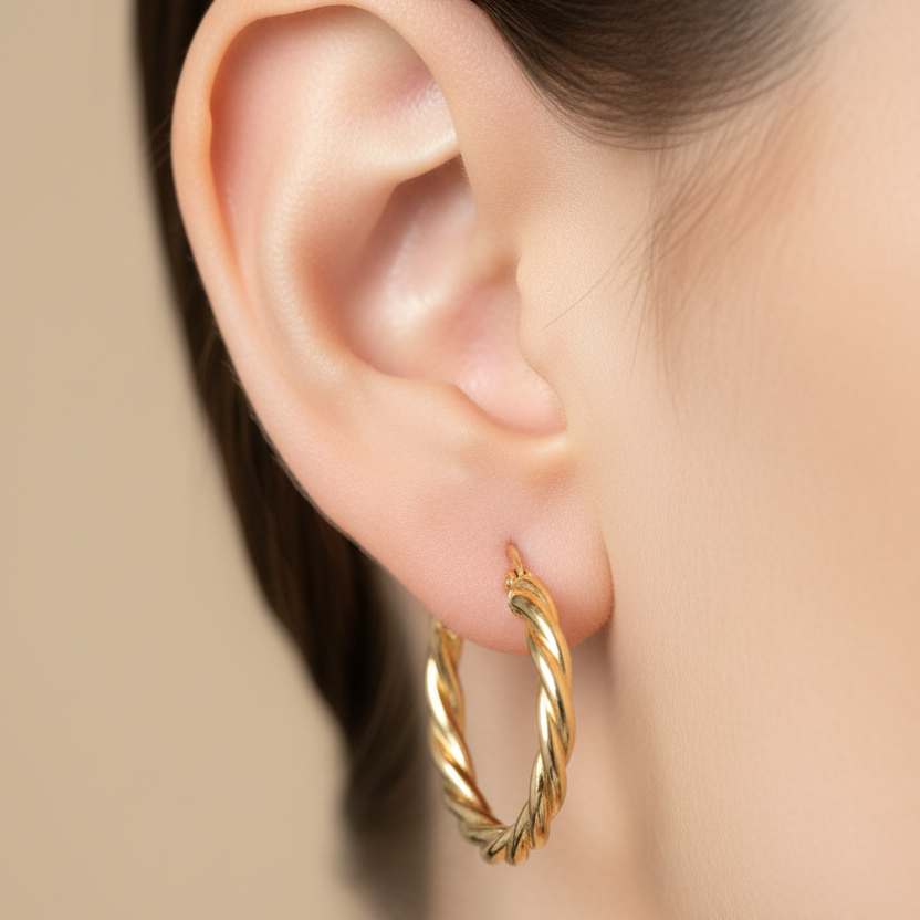 Aretes argolla torcidos en oro amarillo 18K - tamaño pequeño