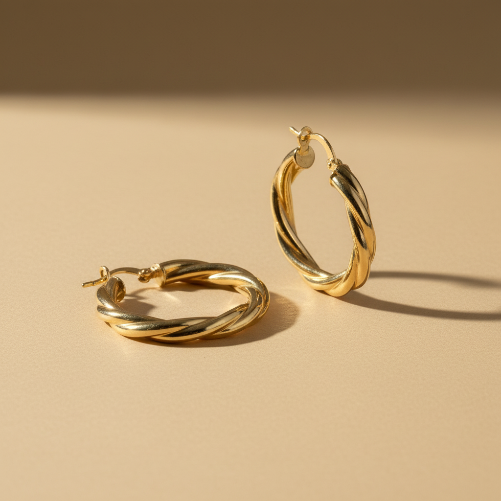 Aretes argolla torcidos en oro amarillo 18K