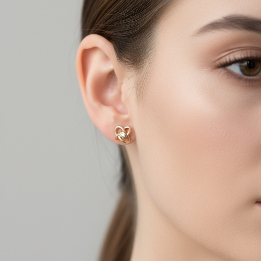 Aretes corazón con circonita en oreja