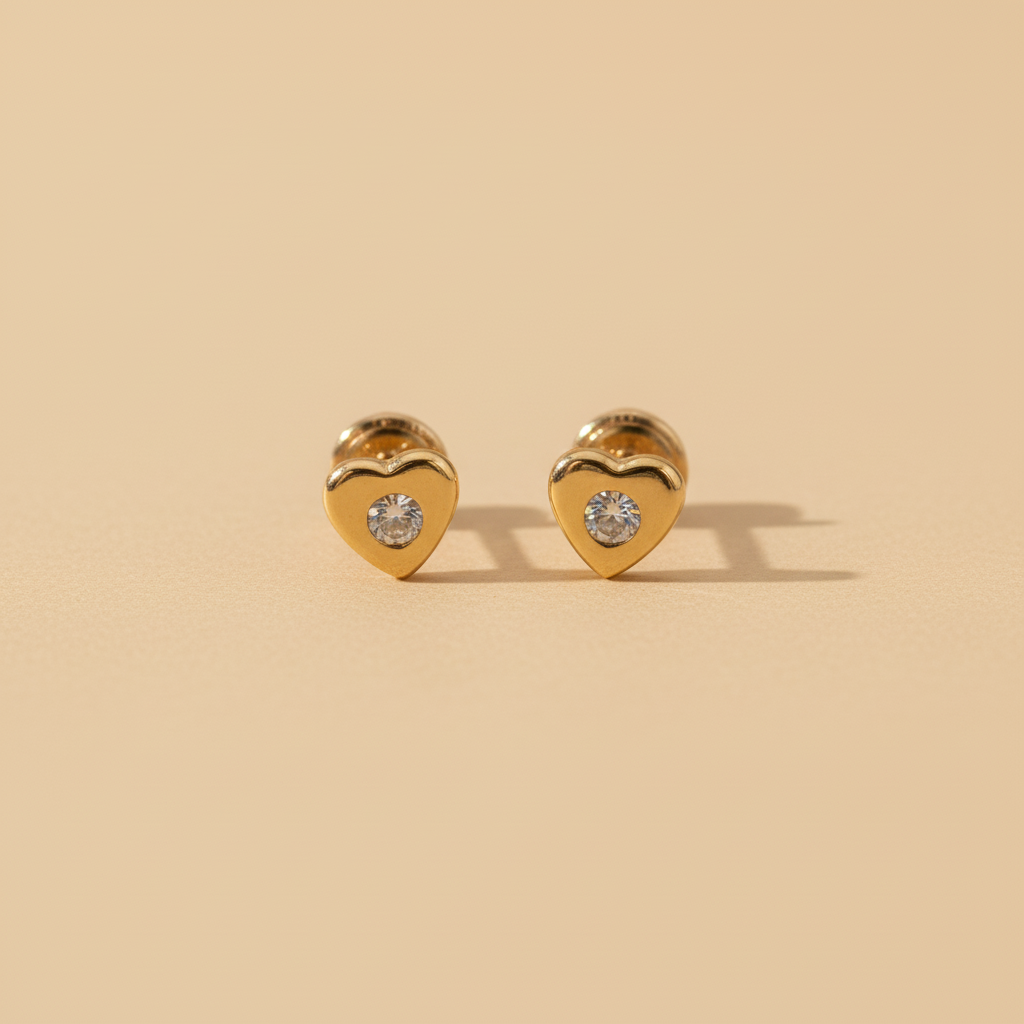 Aretes corazón con cristal de frente