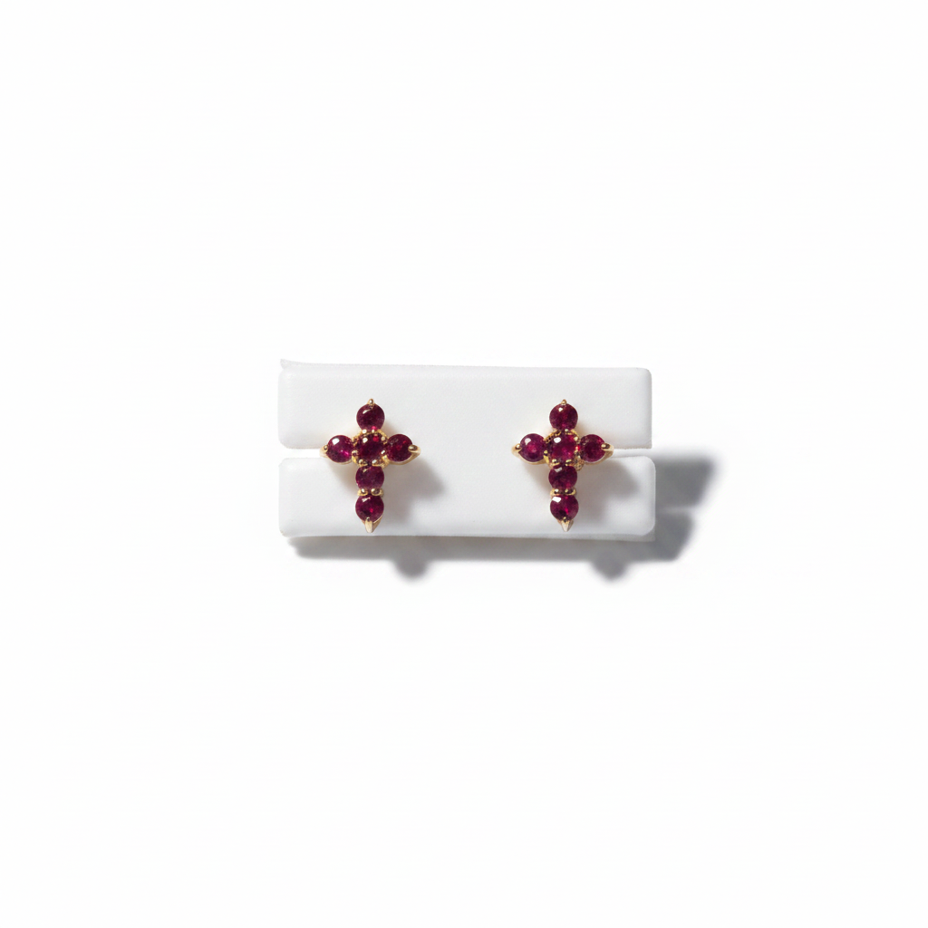 Aretes cruz rubíes oro rosa - foto de producto