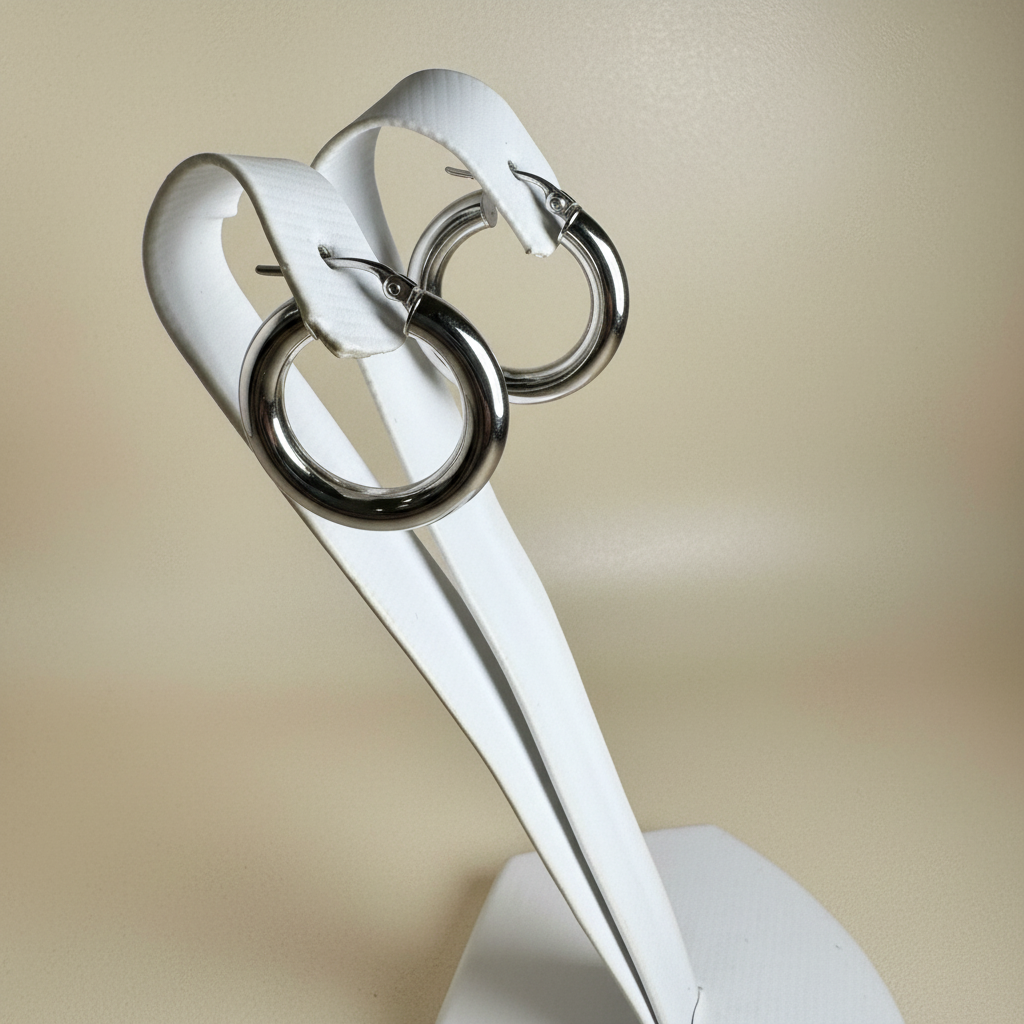 Aretes de aro gruesos en oro blanco - presentación de lujo