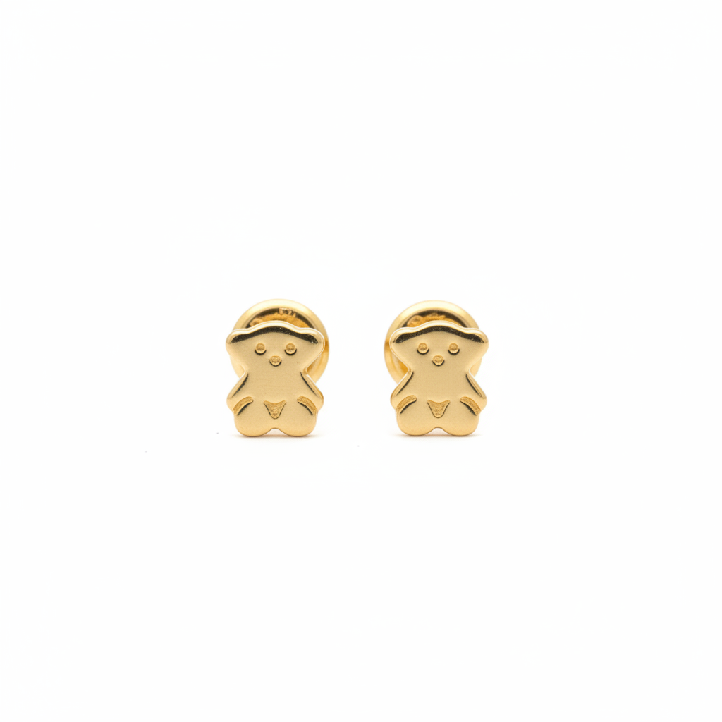 Aretes de niño en oro 18k fondo blanco