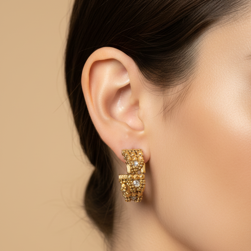 Aretes de oro 18K en oreja