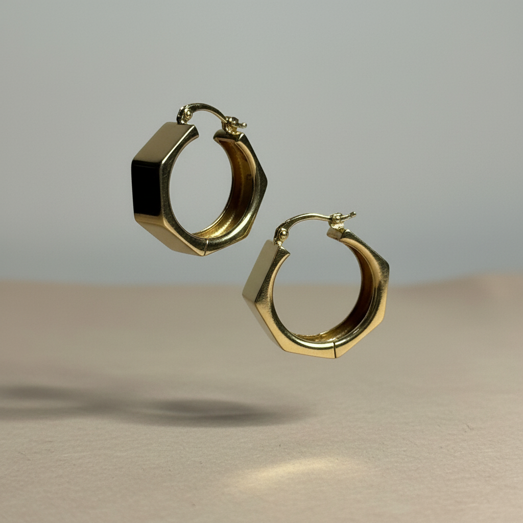 Aretes de oro hexagonales - Catálogo profesional