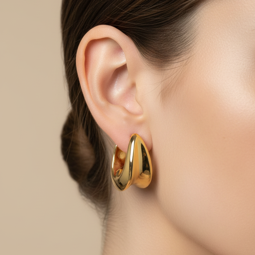 Aretes de oro tipo argolla gruesa - Más pequeños en oreja