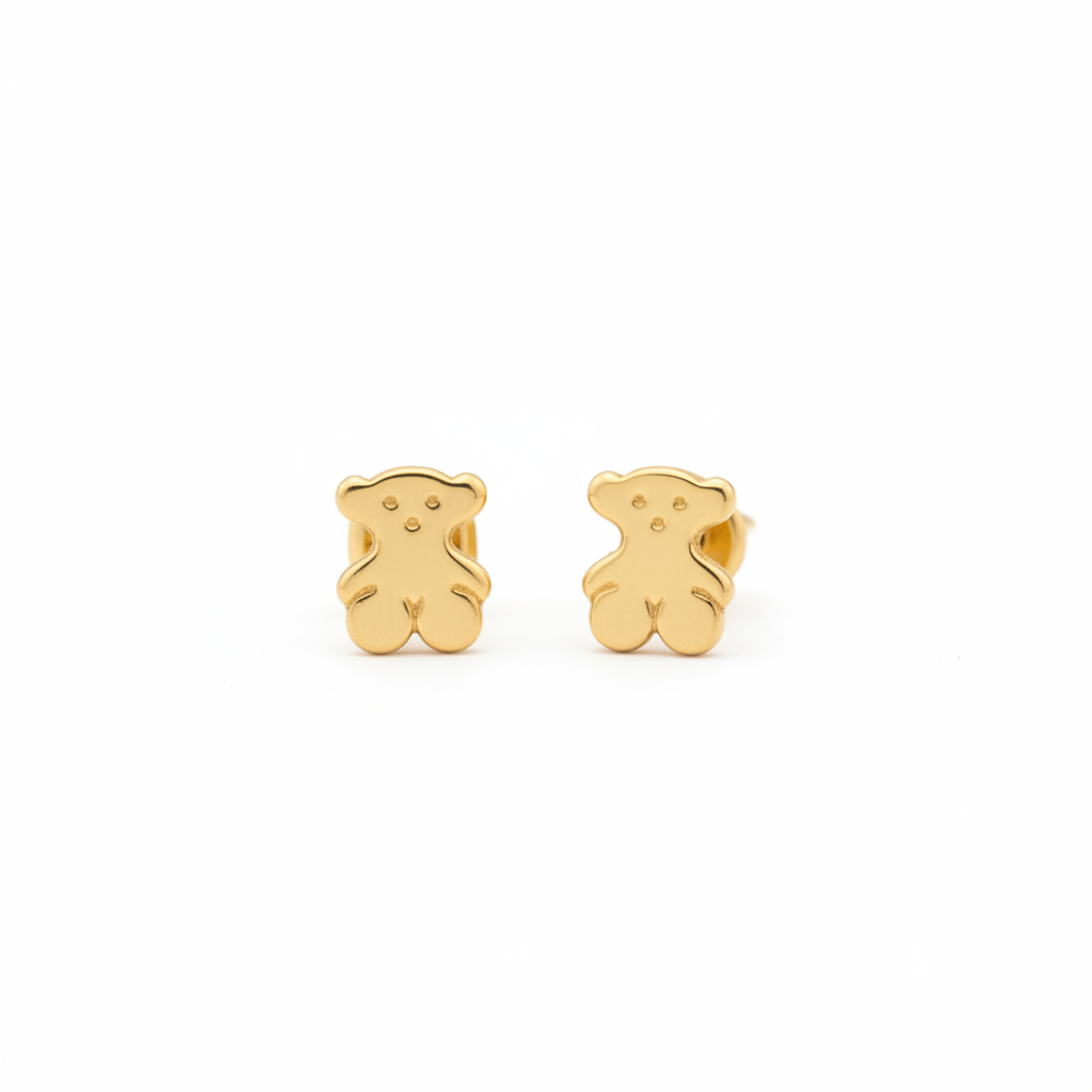 Aretes de osito en oro 18k fondo blanco