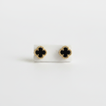 Aretes trébol onix negro borde dorado - foto v2
