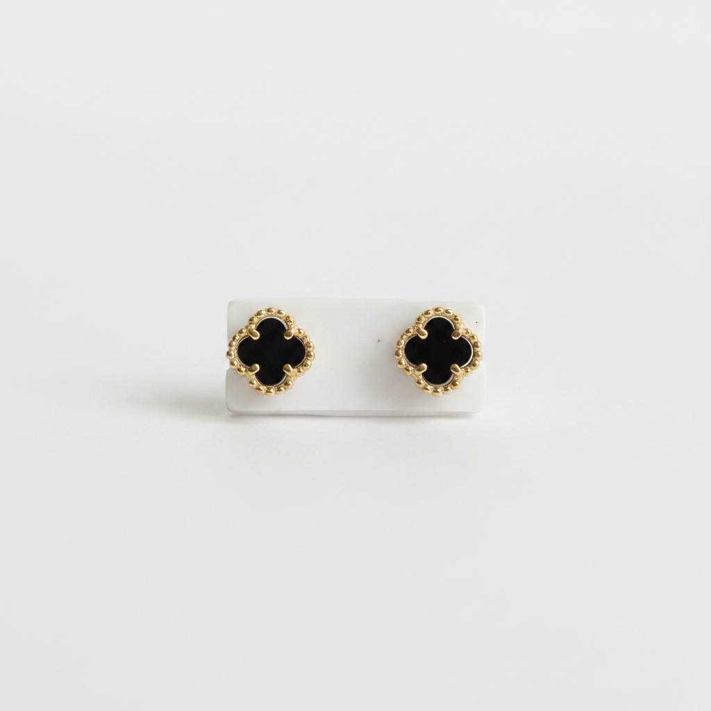 Aretes trébol onix negro borde dorado - foto v2