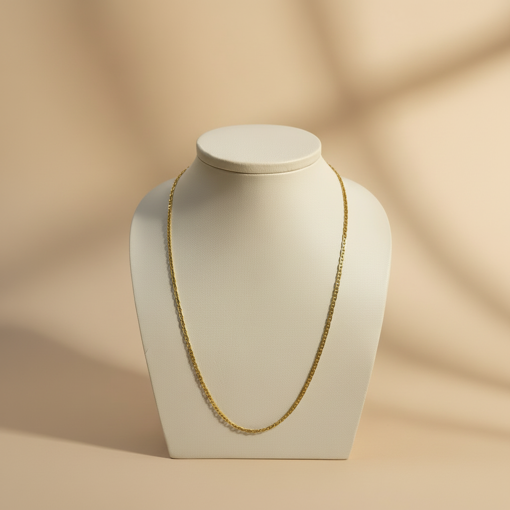 Cadena de oro 18k tipo box chain - estilo catálogo limpio