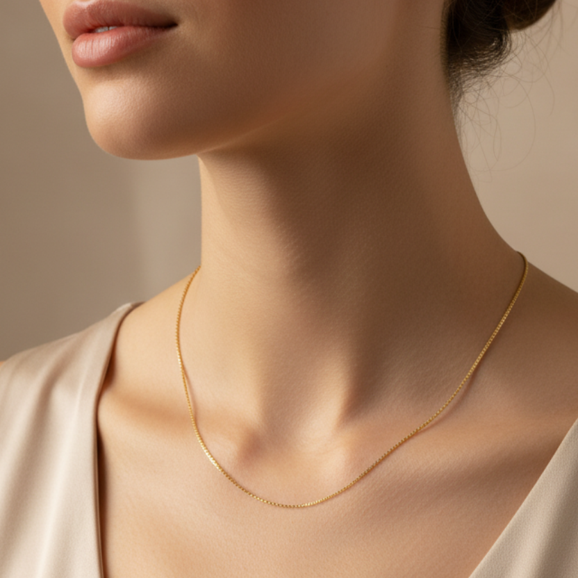 Cadena de oro en cuello de mujer