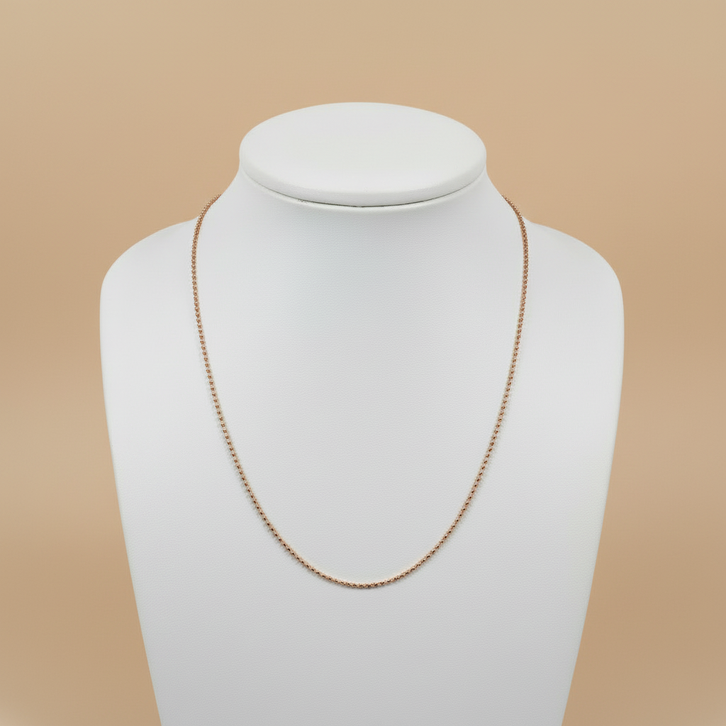 Cadena de oro rosado tipo ball chain - exhibidor blanco limpio