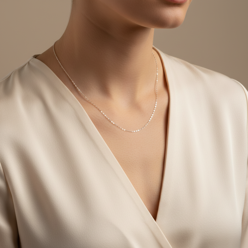 Cadena en cuello de mujer con blusa