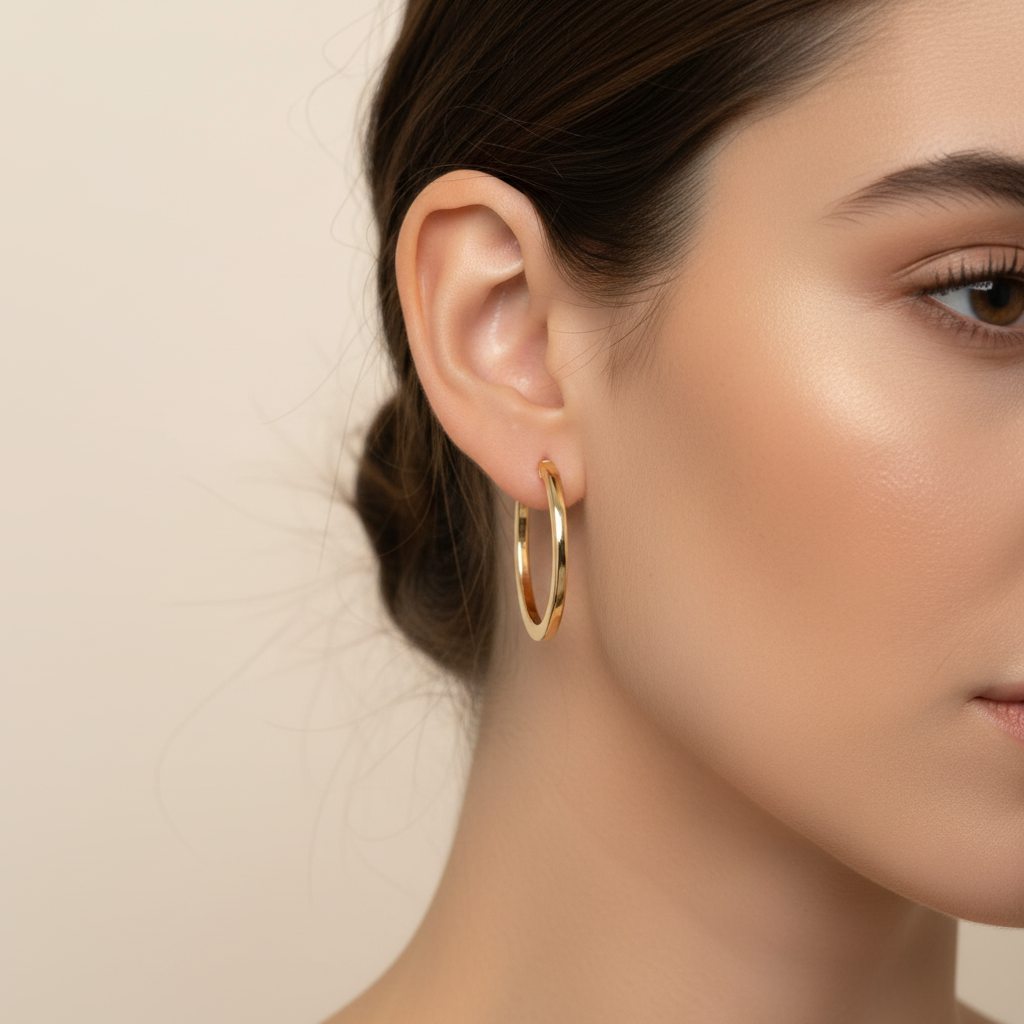 Candongas de oro - close-up en oreja