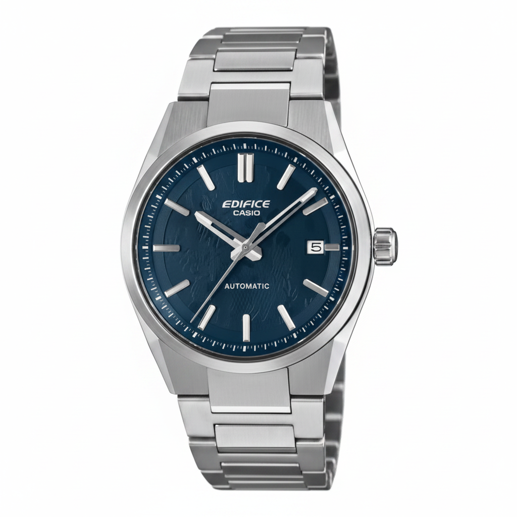 Casio Edifice Automatic azul fondo blanco