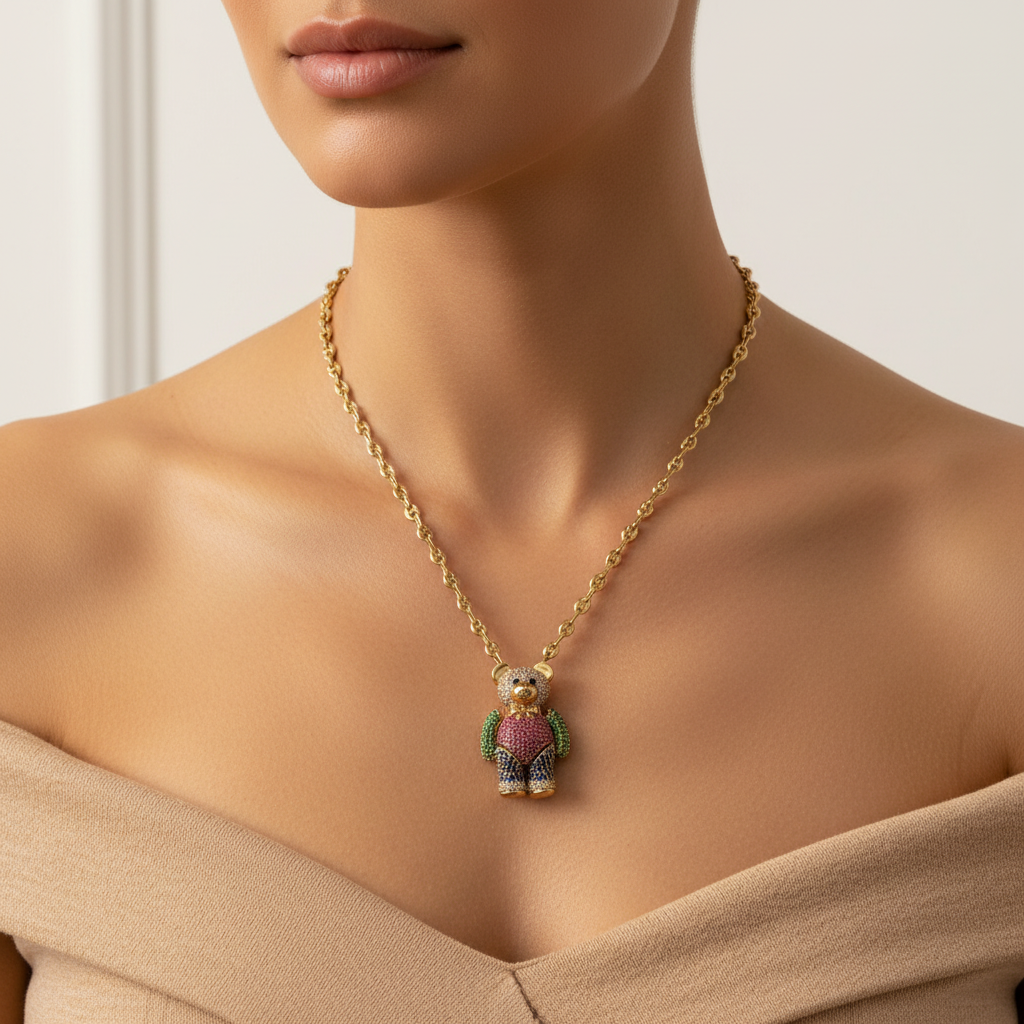 Collar oro 18k cadena calabrote con osito - lifestyle