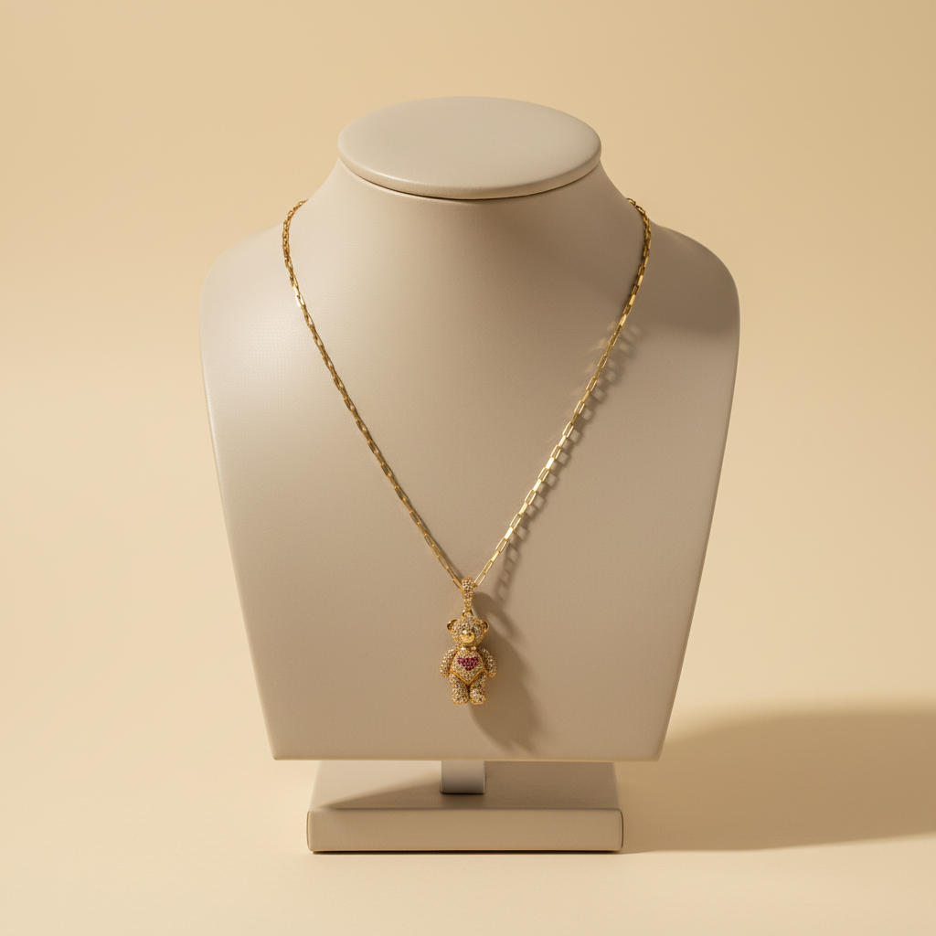 Collar oro 18k con osito - estilo beige minimalista