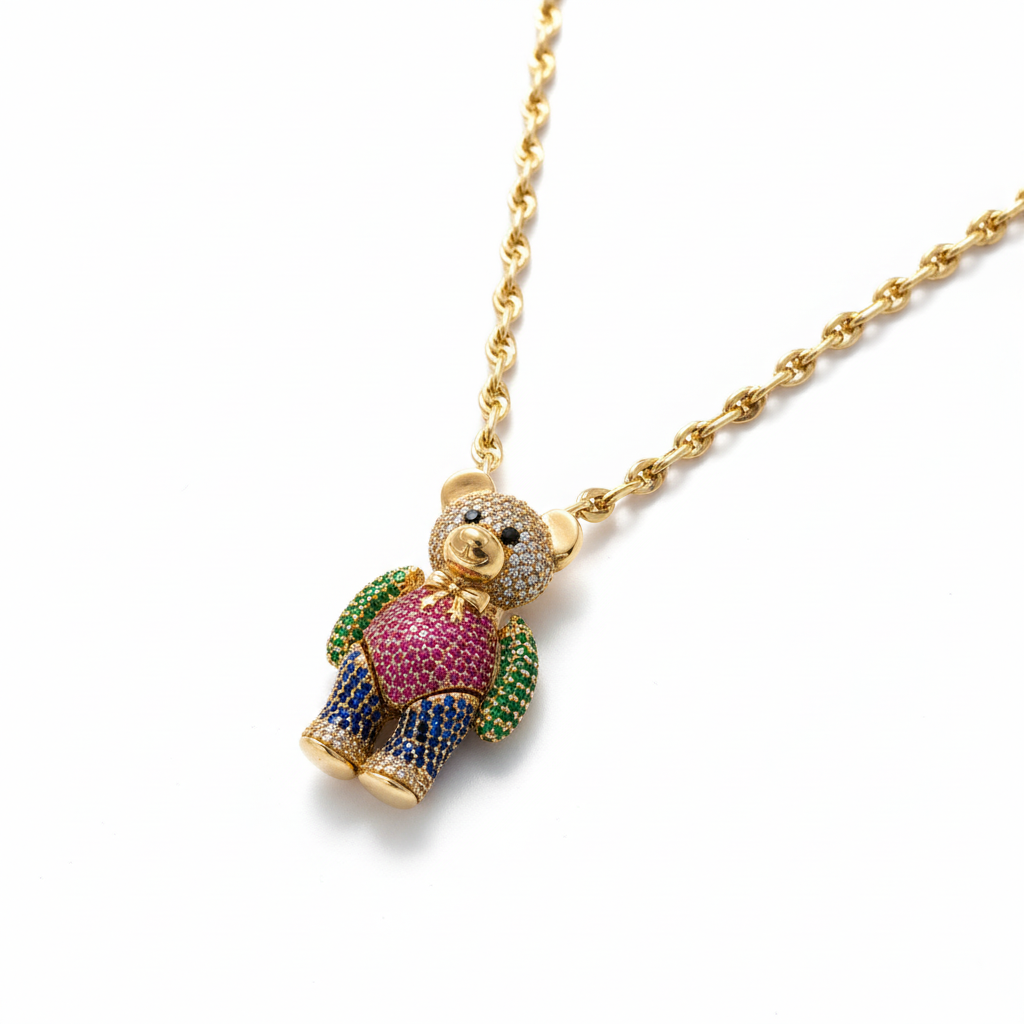 Collar oro 18k con osito - fotografía de lujo