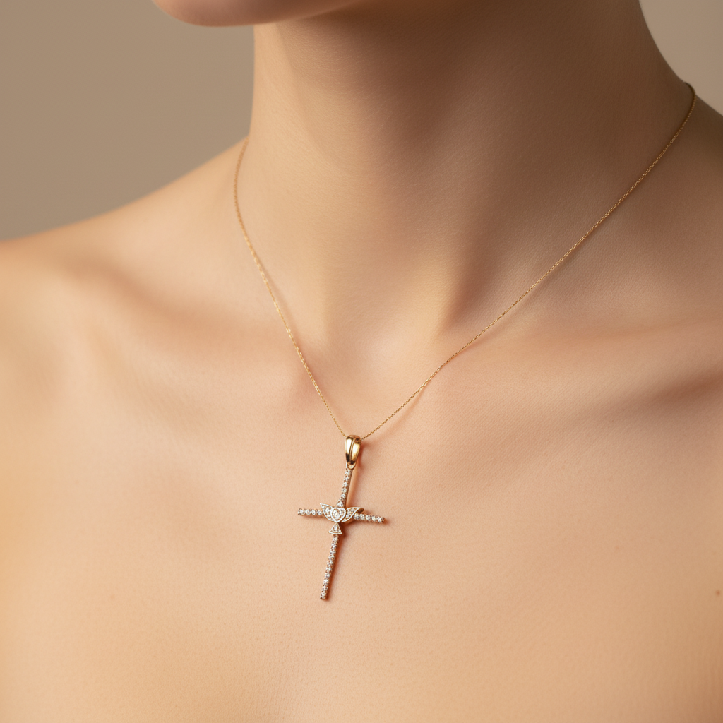 Cruz pavé diamantes - mujer cadena