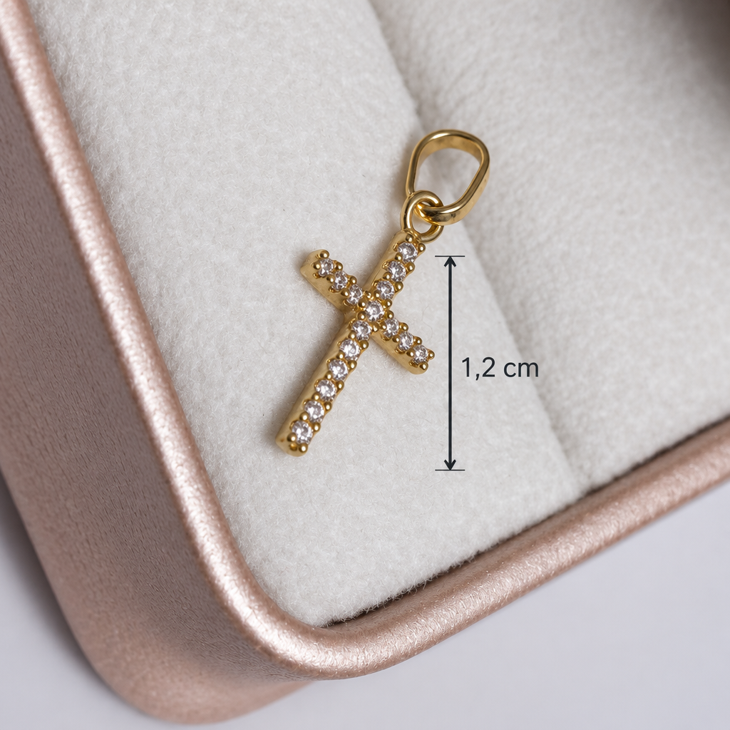 Dije de cruz en su caja con guía de 1,2 cm