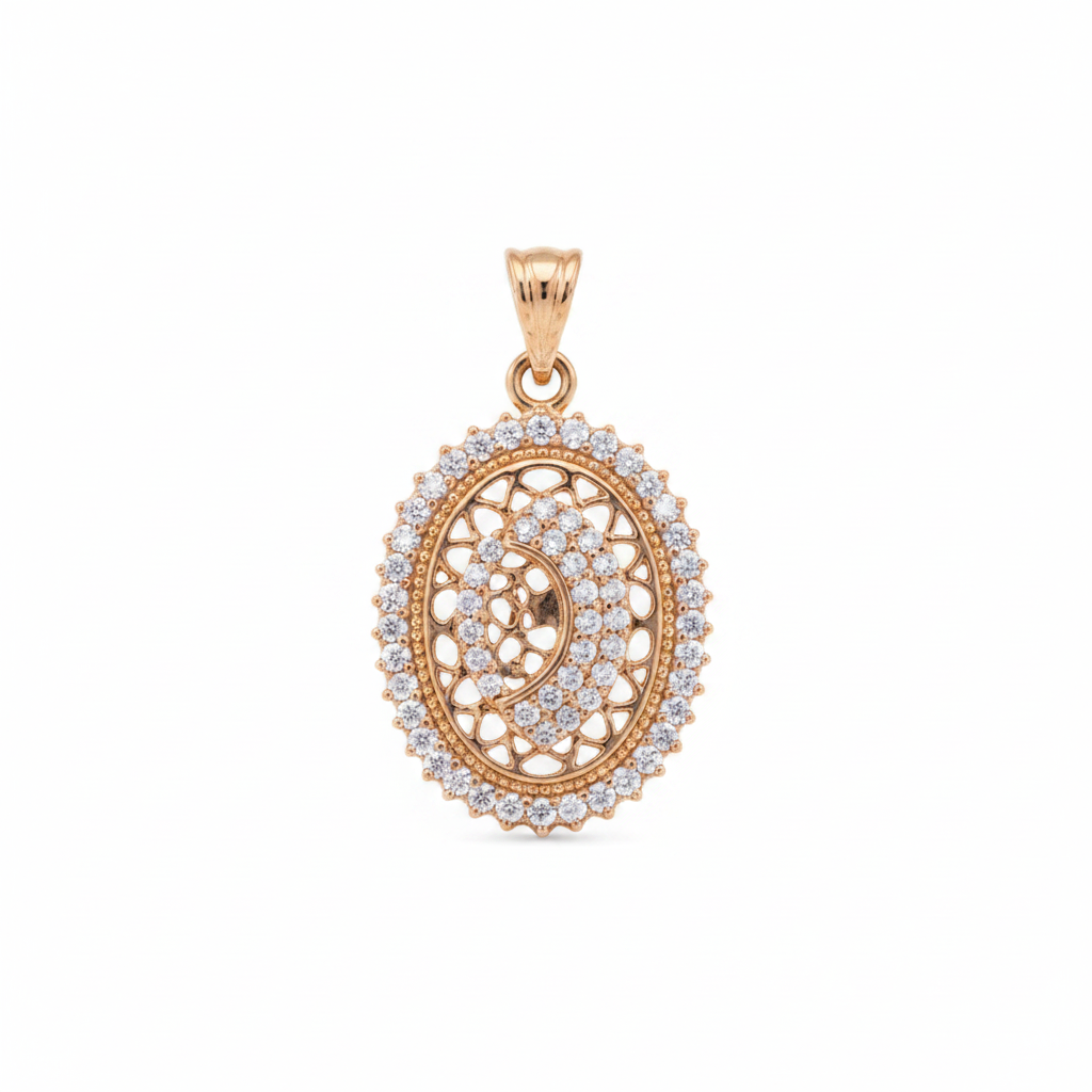 Dije oval filigrana pavé - fondo blanco