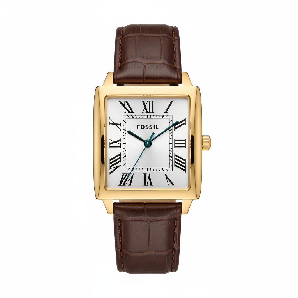 Fossil Carraway dorado cuero café fondo blanco