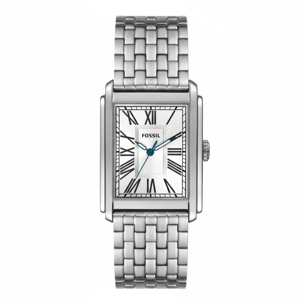 Fossil Carraway plateado brazalete fondo blanco