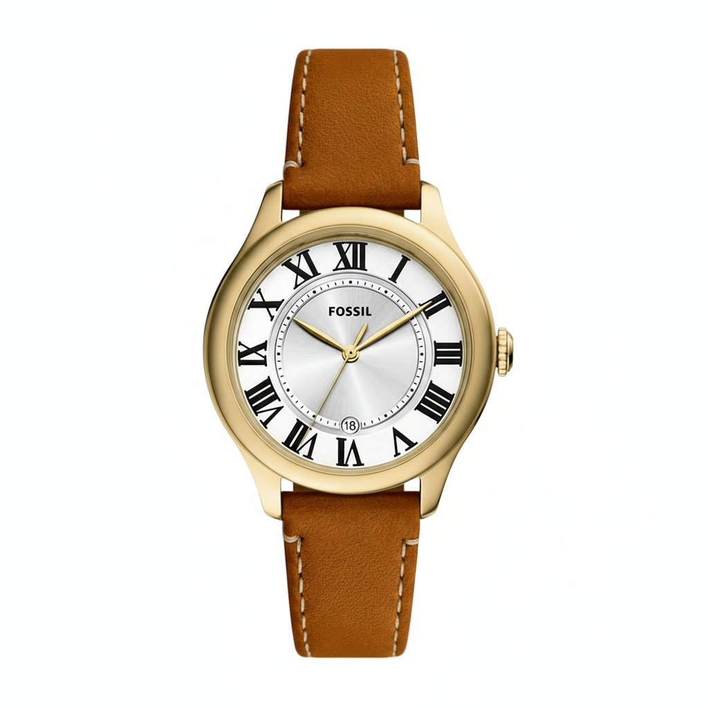 Fossil correa cuero fondo blanco