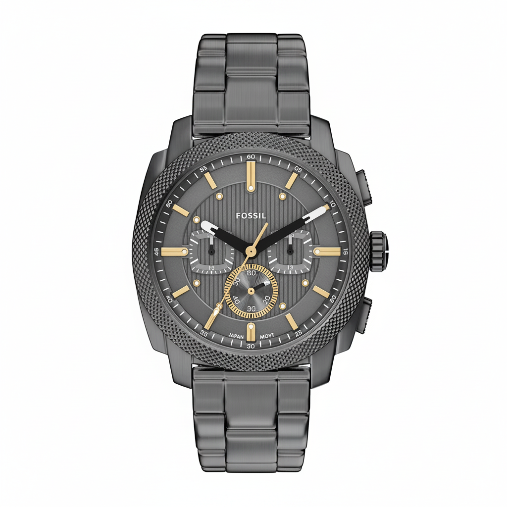Fossil Machine gunmetal gris dorado fondo blanco