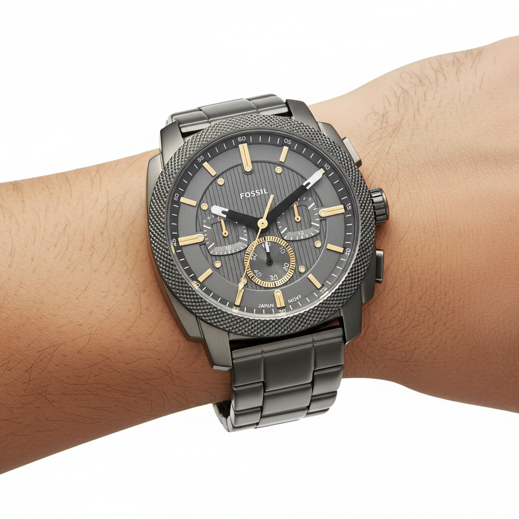 Fossil Machine gunmetal gris en muñeca