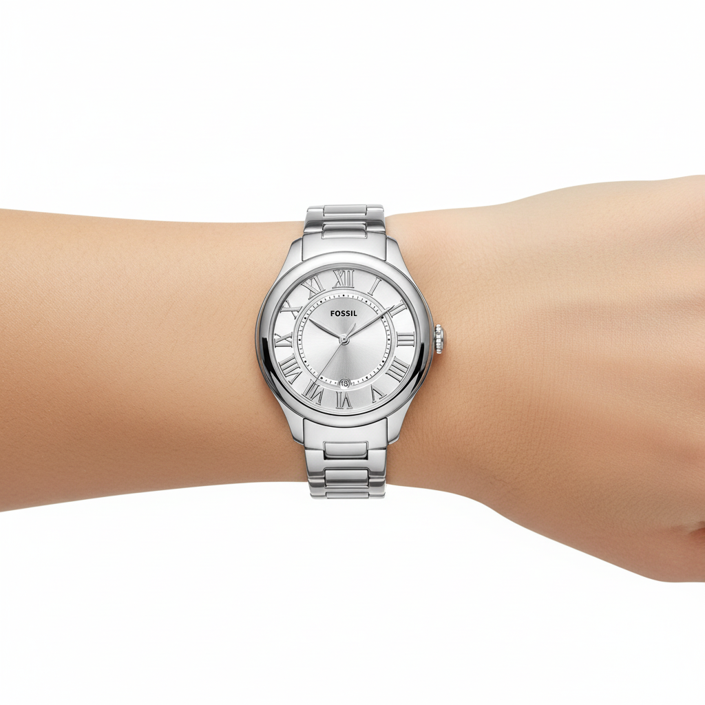Fossil plateado en mano