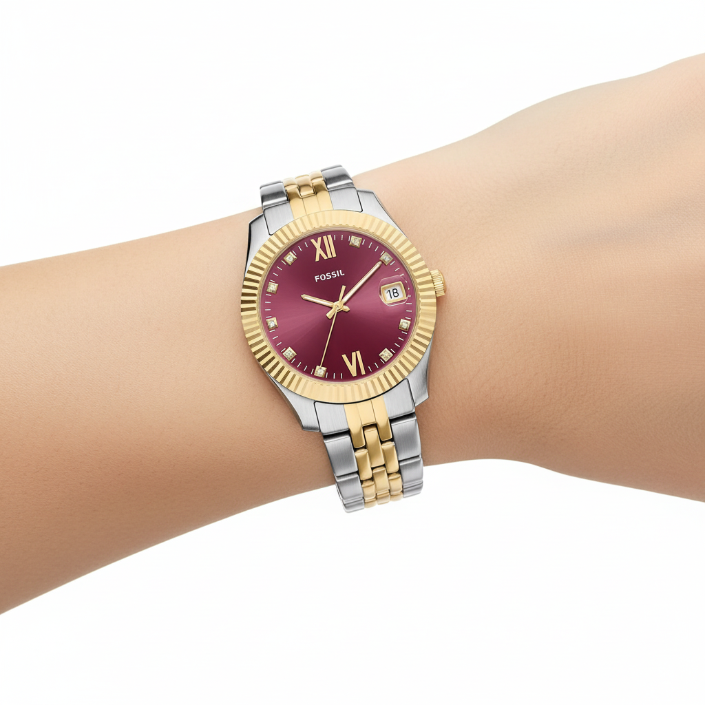 Fossil Scarlette bicolor bordo en mano
