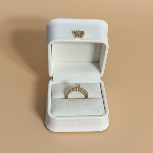 Foto mejorada anillo banda doble pavé cuadrado beige