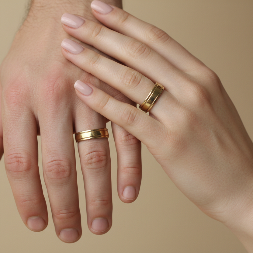Manos pareja romántica fondo beige minimalista