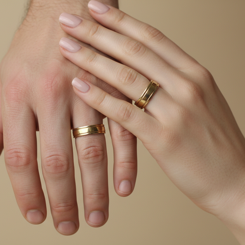 Manos pareja romántica fondo beige minimalista