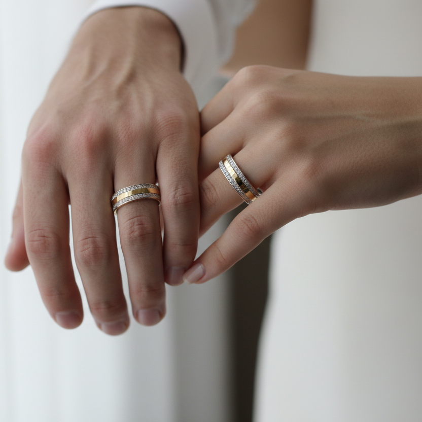 Pareja con anillos de boda