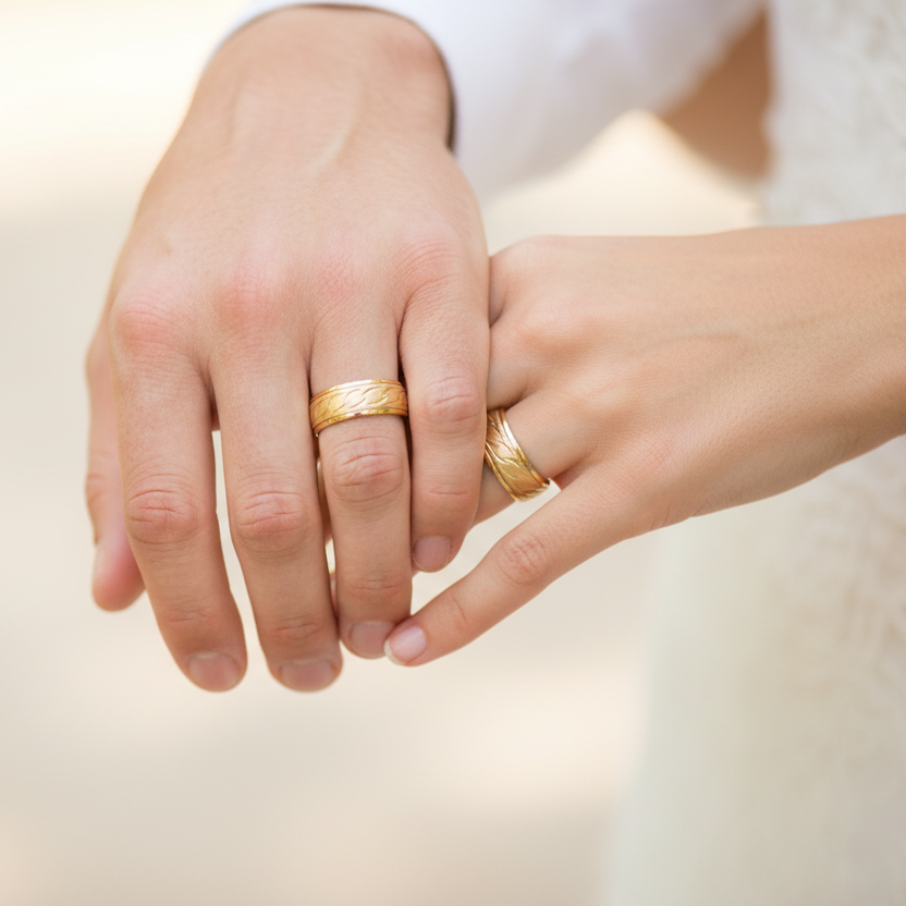 Pareja hombre y mujer con anillos ajustados
