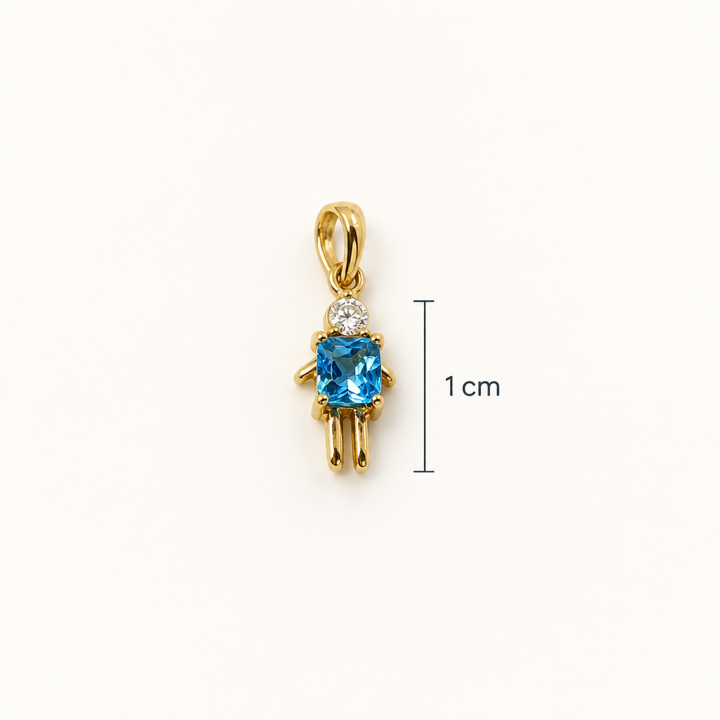 Pieza dorada con piedra azul y guía de 1 cm
