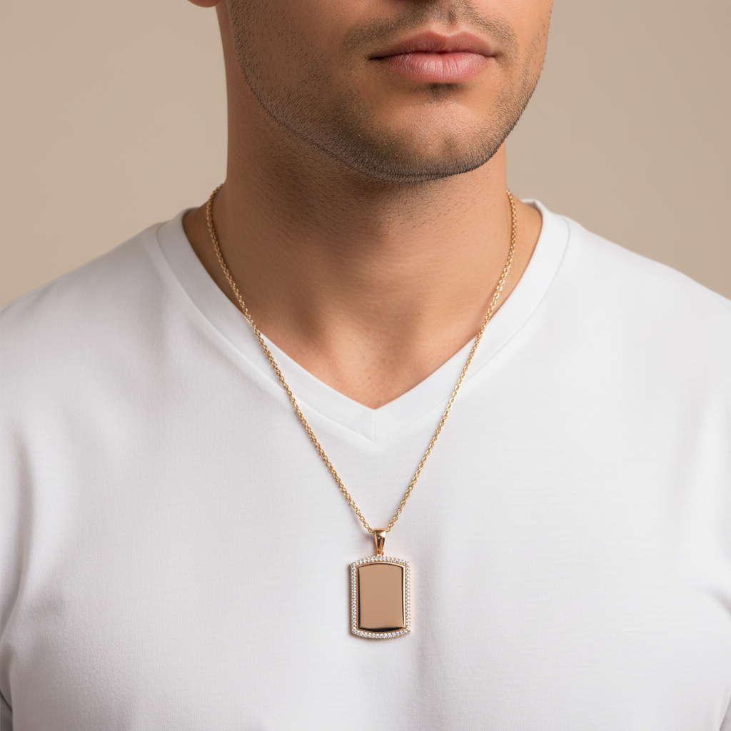 Placa oro - hombre cadena