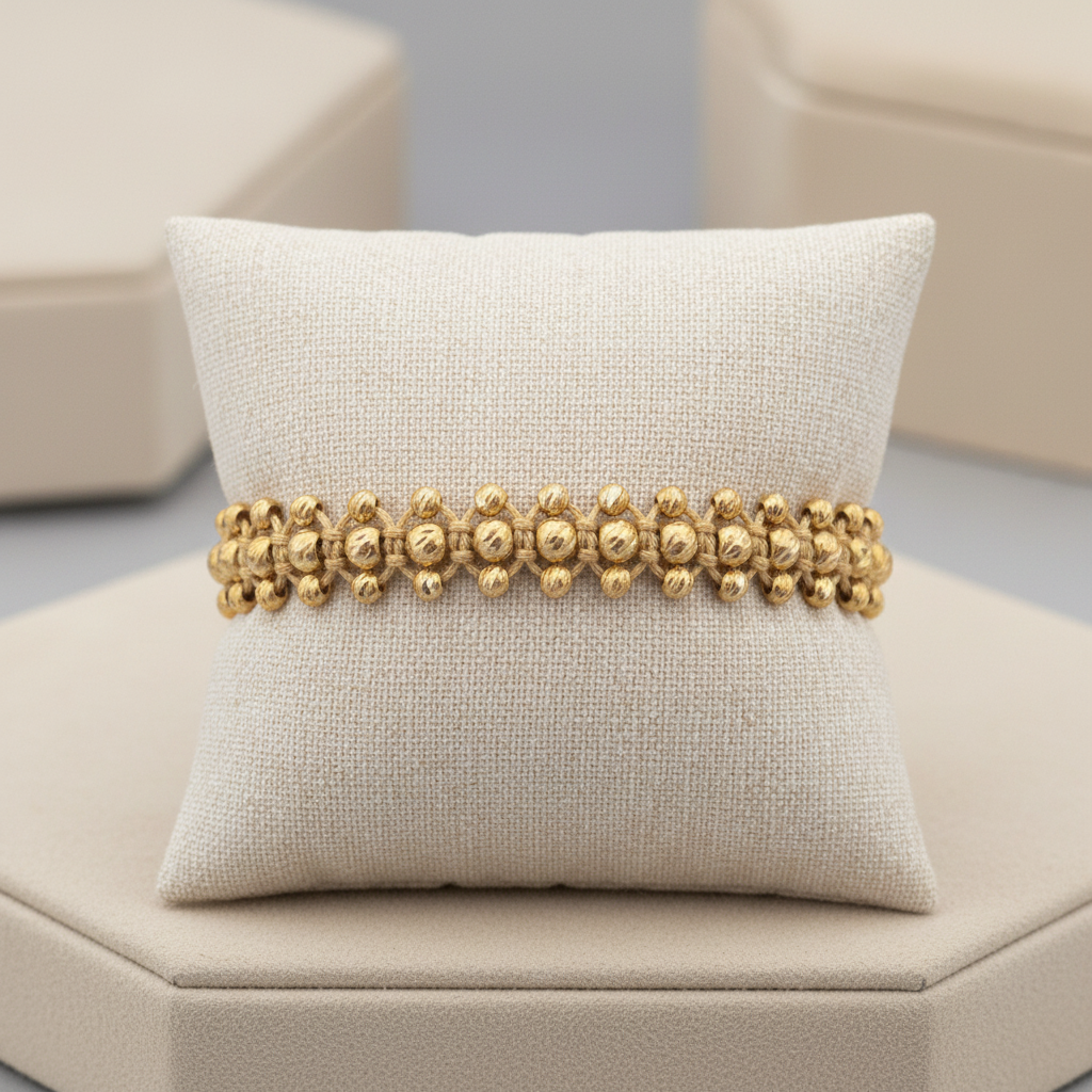 Pulsera tejida Camino horizontal on jewelry cushion