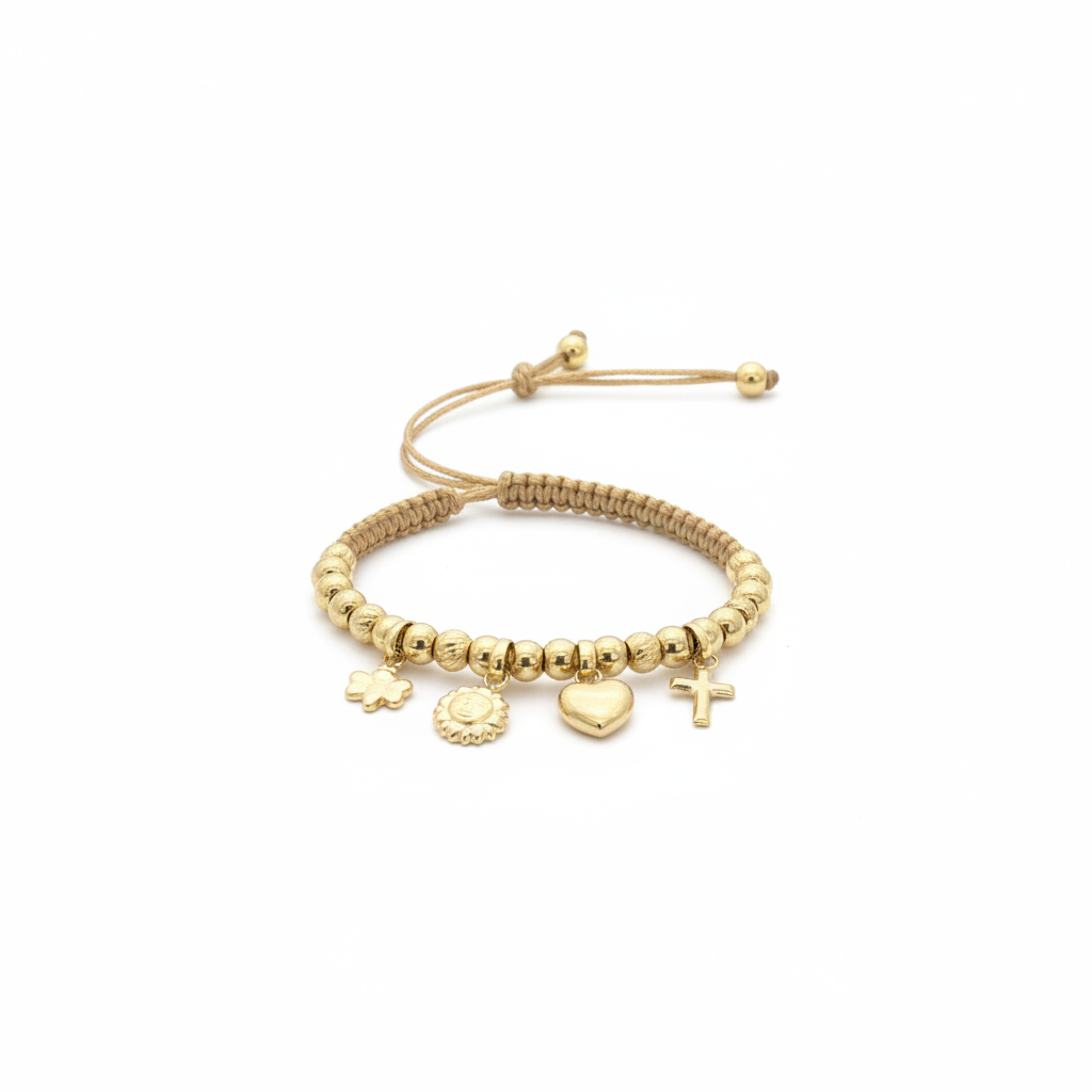 Pulsera tejida charms on white background