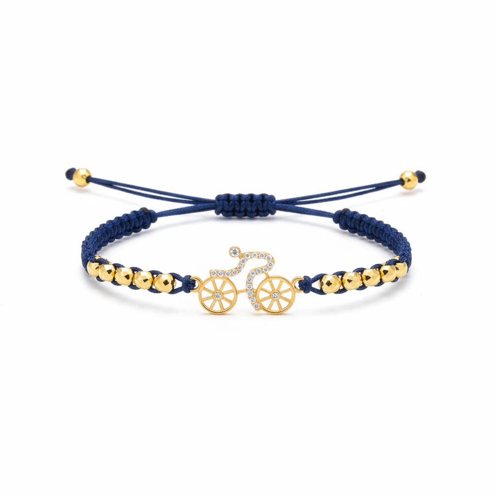 Pulsera tejida ciclista fondo blanco - balines diamantados fiel al original