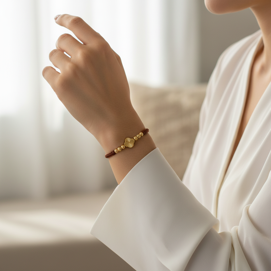 Pulsera tejida flor en mano